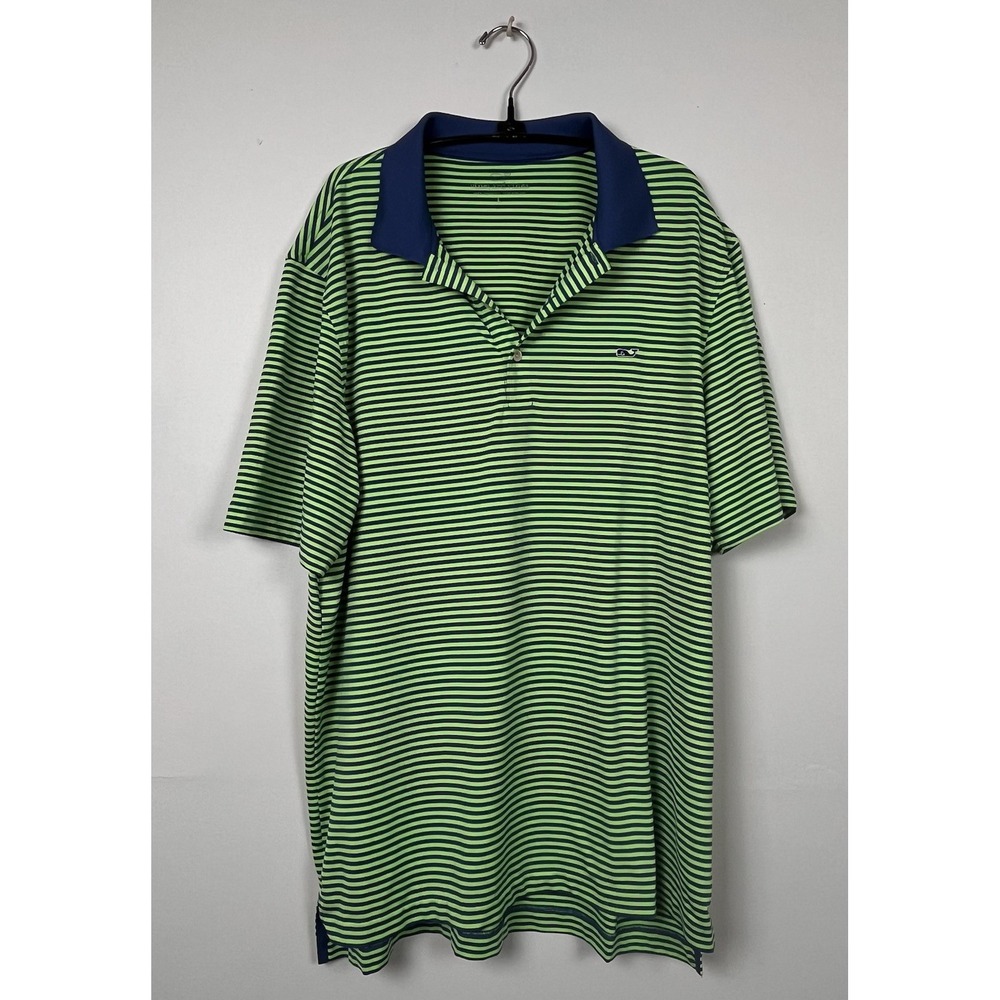 Vineyard Vines Polo Shirt Large Green Navy Striped Preppy Athleisure 1K0478